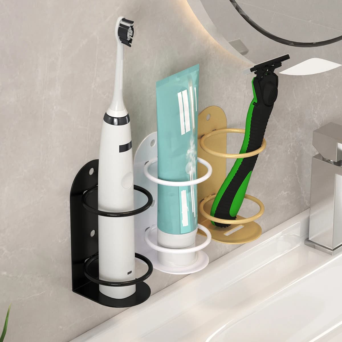 Electric Wall Toothbrush holder, Drillless Sawing Holder, Storage Mesh, Brush Organizer, Bathroom Accessories