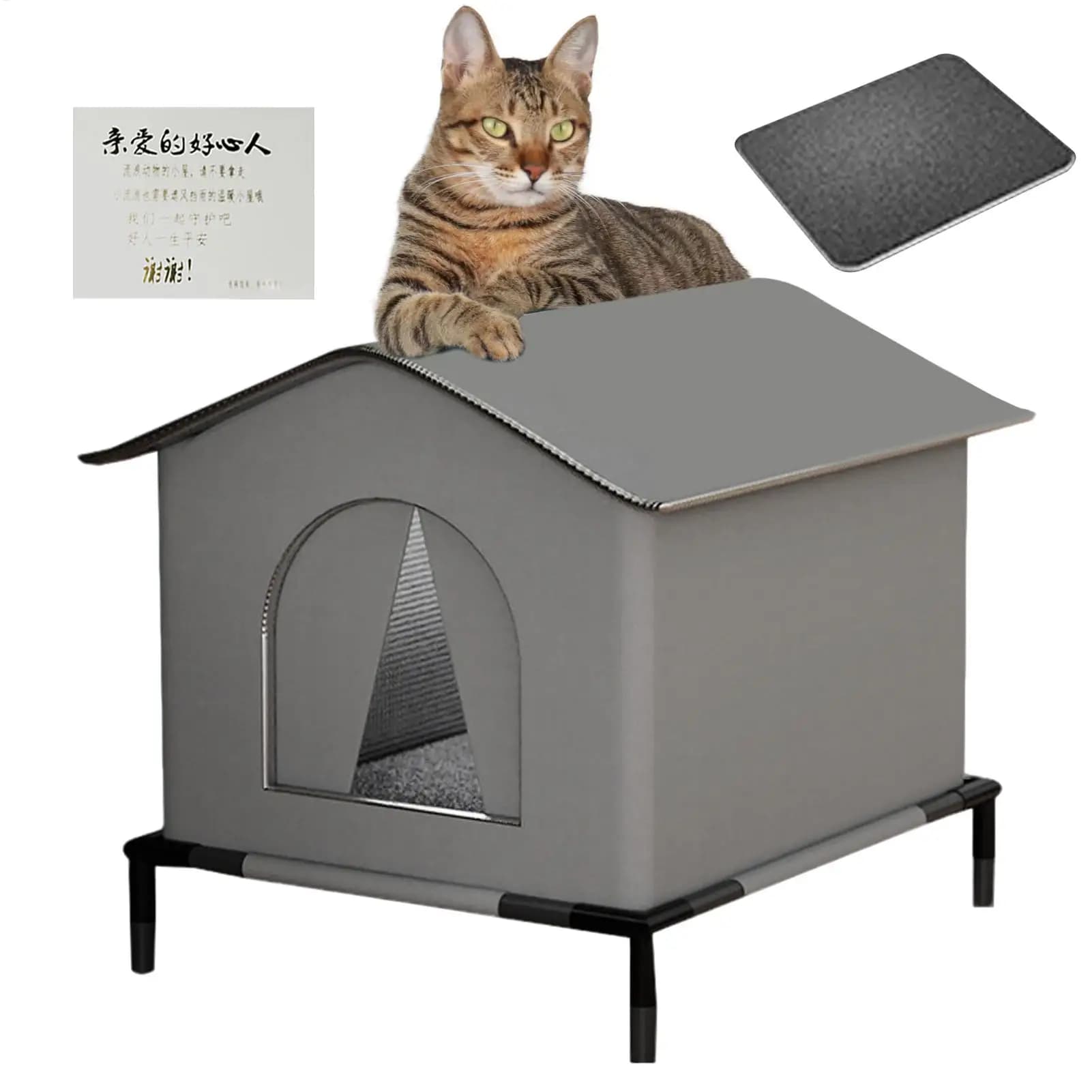 Pet Cat House Weatherproof Winter Warm Pet Nest Shelter With Mat And Doors Insulated Warm Pet Kitten Nest Cave with bracket
