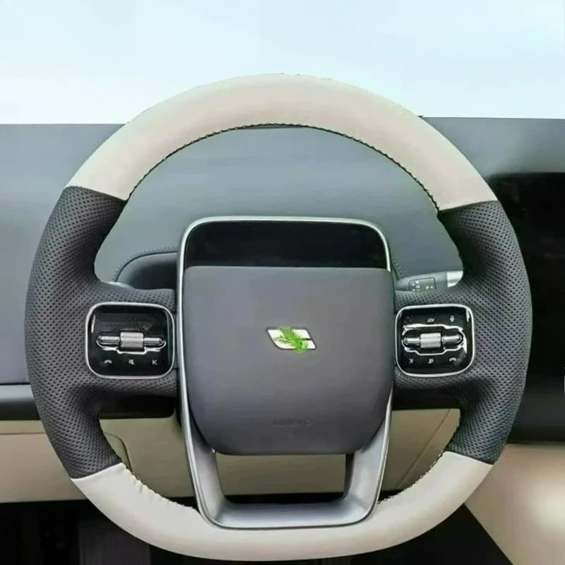 Hand-stitched renovation ultra-thin Non-slip black white leather steering wheel cover For ideal L6 L7 L8 L9 MEGA i6 i8 2023-2025