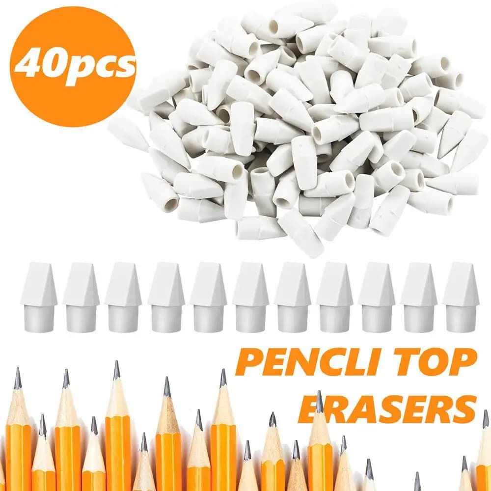 High quality 40 piece pencil eraser cap | white arrow erasable pen tip suitable for painting, writing, and office supplies | latex free pencil cap, ideal choice for students and art accessories
