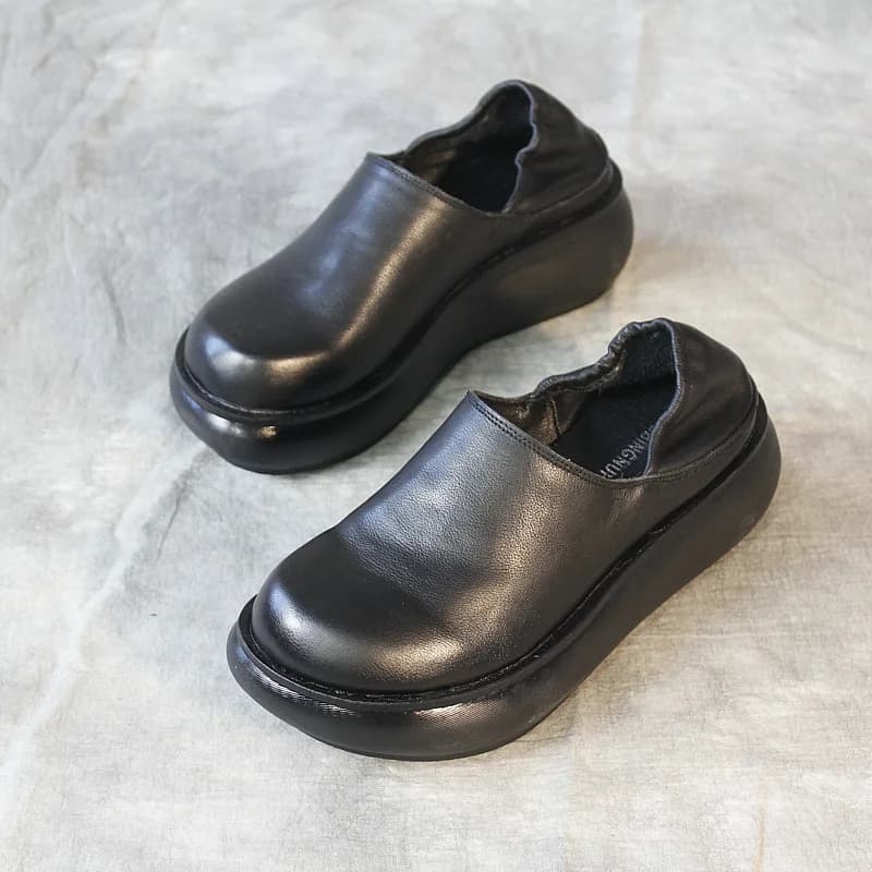 Mocassini da Donna in Vera Pelle Altezza 6 Cm, Scarpe con Zeppa di Lusso Fatte a Mano, Comode e Traspiranti, Punta Rotonda, per l'Autunno