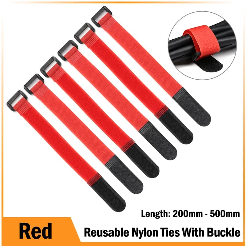Rosso 200/300/500mm Fascette per cavi Riutilizzabili Autoadesive Cinghia in nylon Fibbia inversa Linea Filo Organizzatore Gancio Anello Fascio di fissaggio