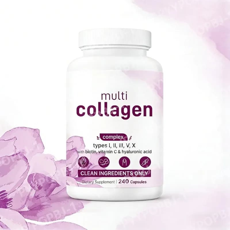 Capsules of Collagen Composed with Vitamin C, Biotin, Hyaluronic Acid and Hydrolyzed Proteins, Food Supplement, 240 Capsules