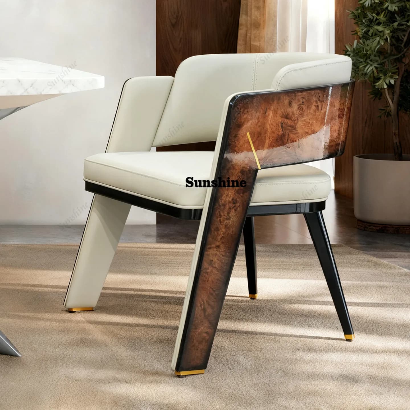 Premium paint solid wood dining chair soft bag seat cushion restaurant chair armrest back chair