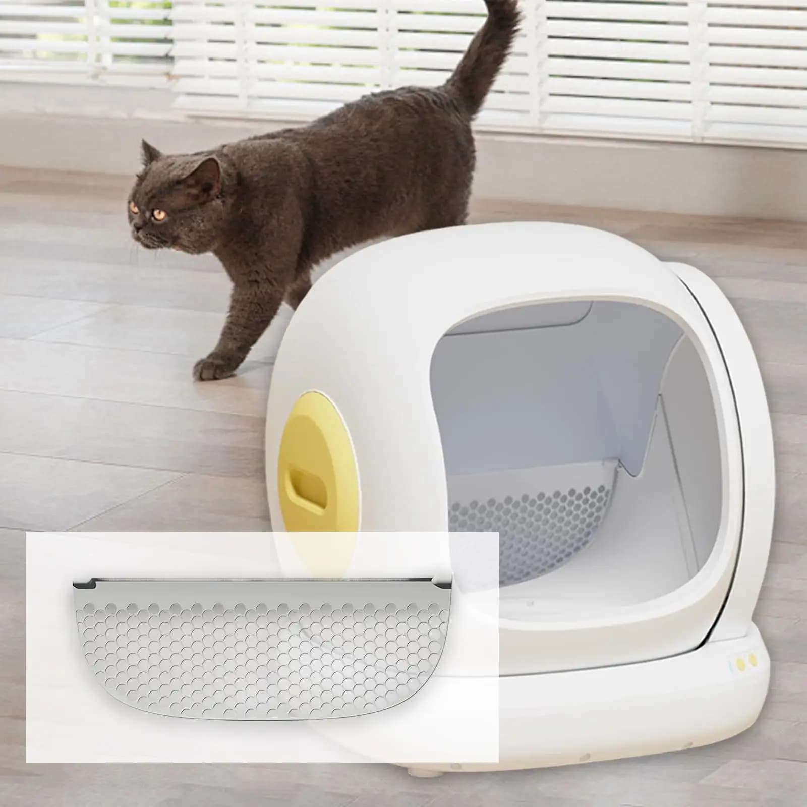 Filtro di Ricambio per Lettiera Automatica per Gatti, Vassoio in Plastica per Lettiera Autopulente con Armadietto e Vano Portaoggetti