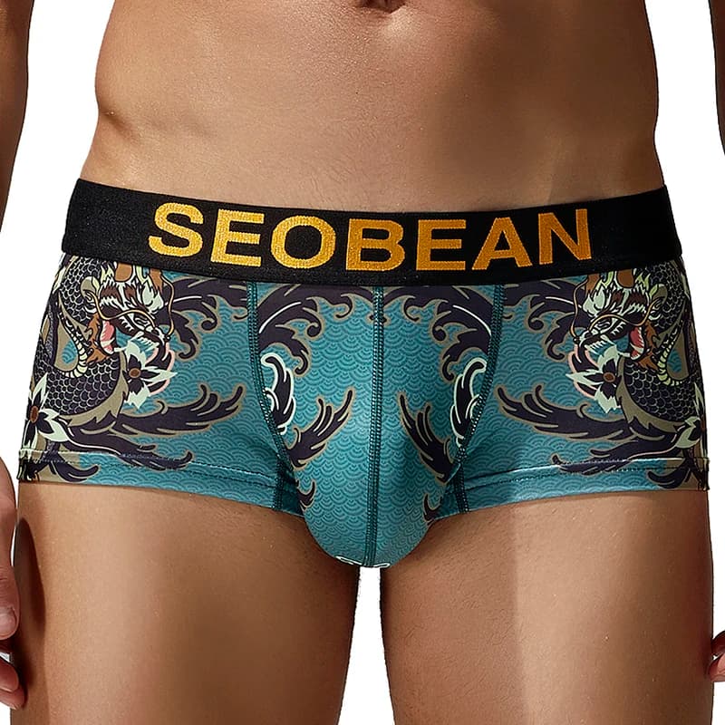 Nuovo marchio SEOBEAN Mens Low Rise poliestere Sexy Boxer tronco intimo 240204
