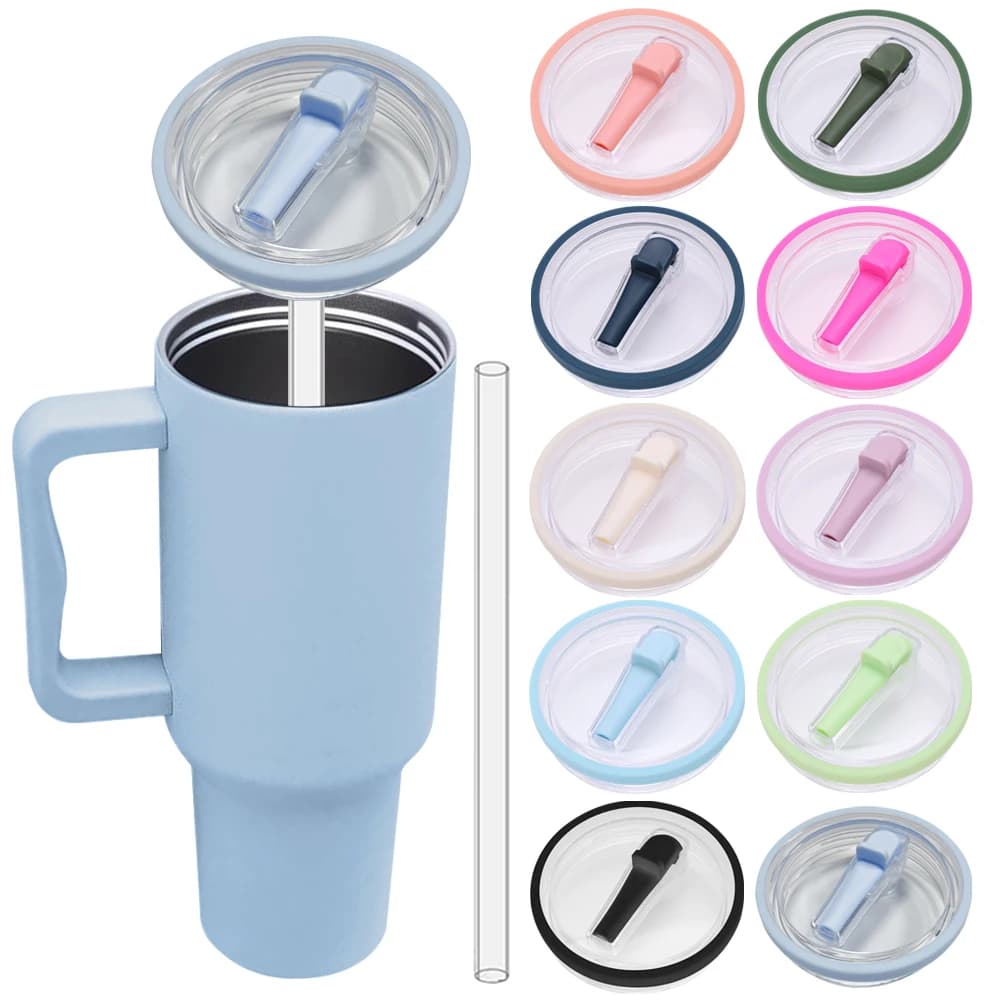 40Oz Tumbler Flip Straw Lid Replacement Spill Proof Resistant Tumbler Lid Reusable Spray Proof Tumbler Cover for stanley Cug