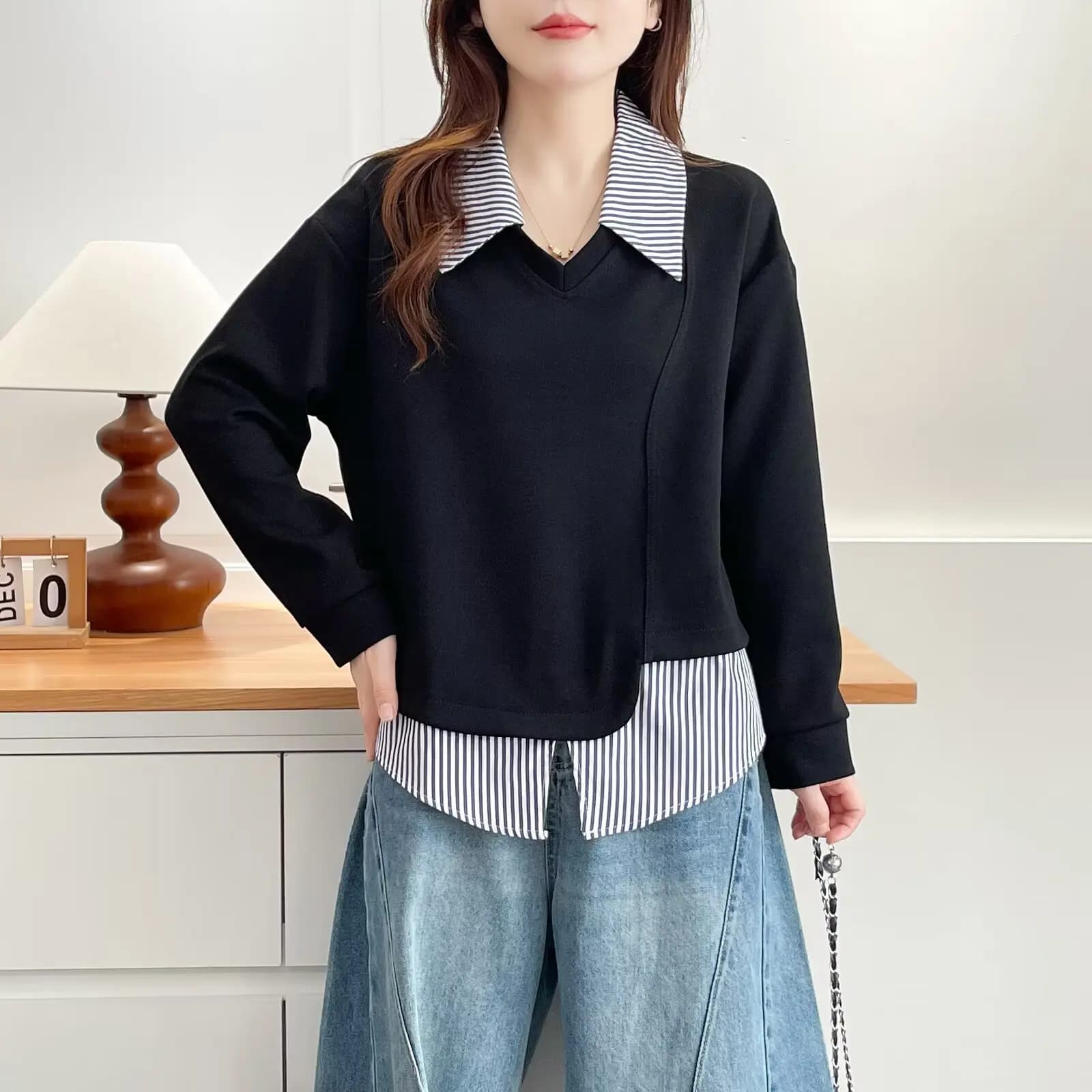 Felpa da donna XXXXL moda taglie forti autunno nuove felpe con cappuccio a righe irregolari casual 2540