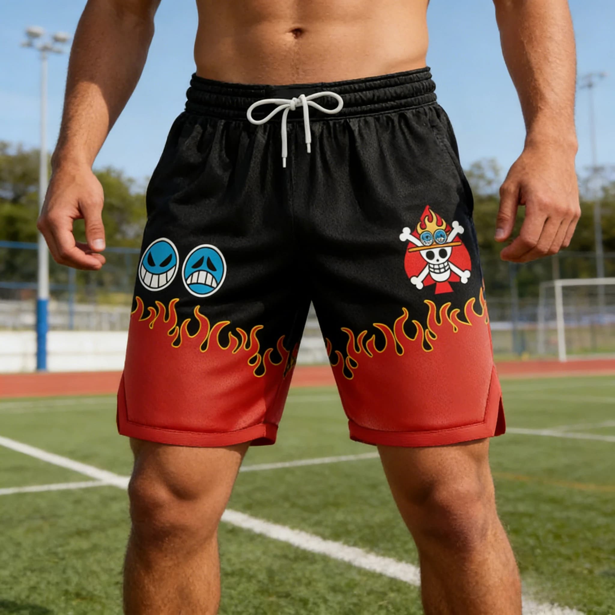 2026 Bandai Portgas D. Ace V2 Men's Shorts ONE PIECE, Beach Summer Shorts, Japanese Cosplay Swimwear, Kids Casual Shorts