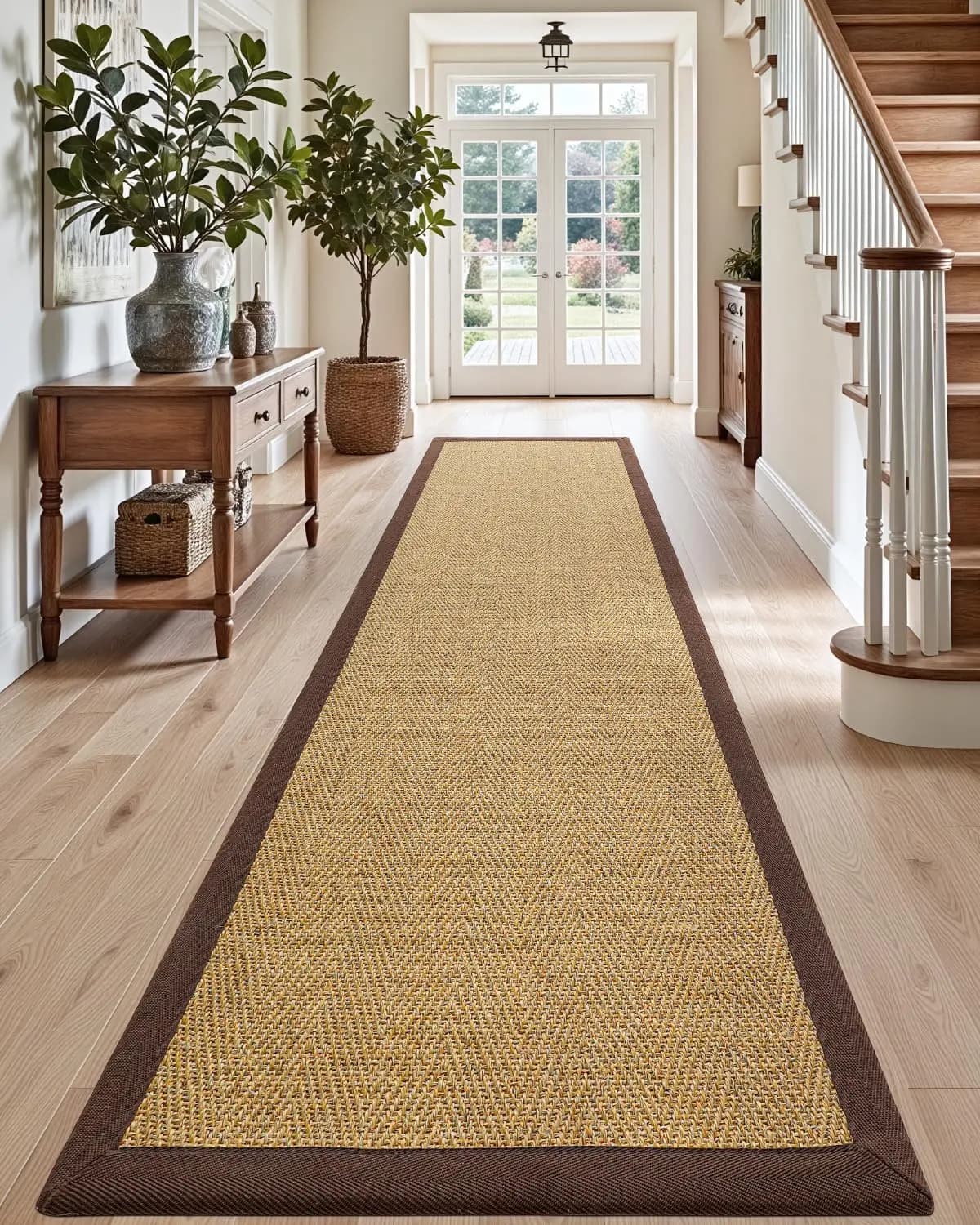 Anti-slip Natural Fiber Braided Carpet, Size 2x7 for Corridor, Entrance, Kitchen, Laundry, Rustic Style for Interior