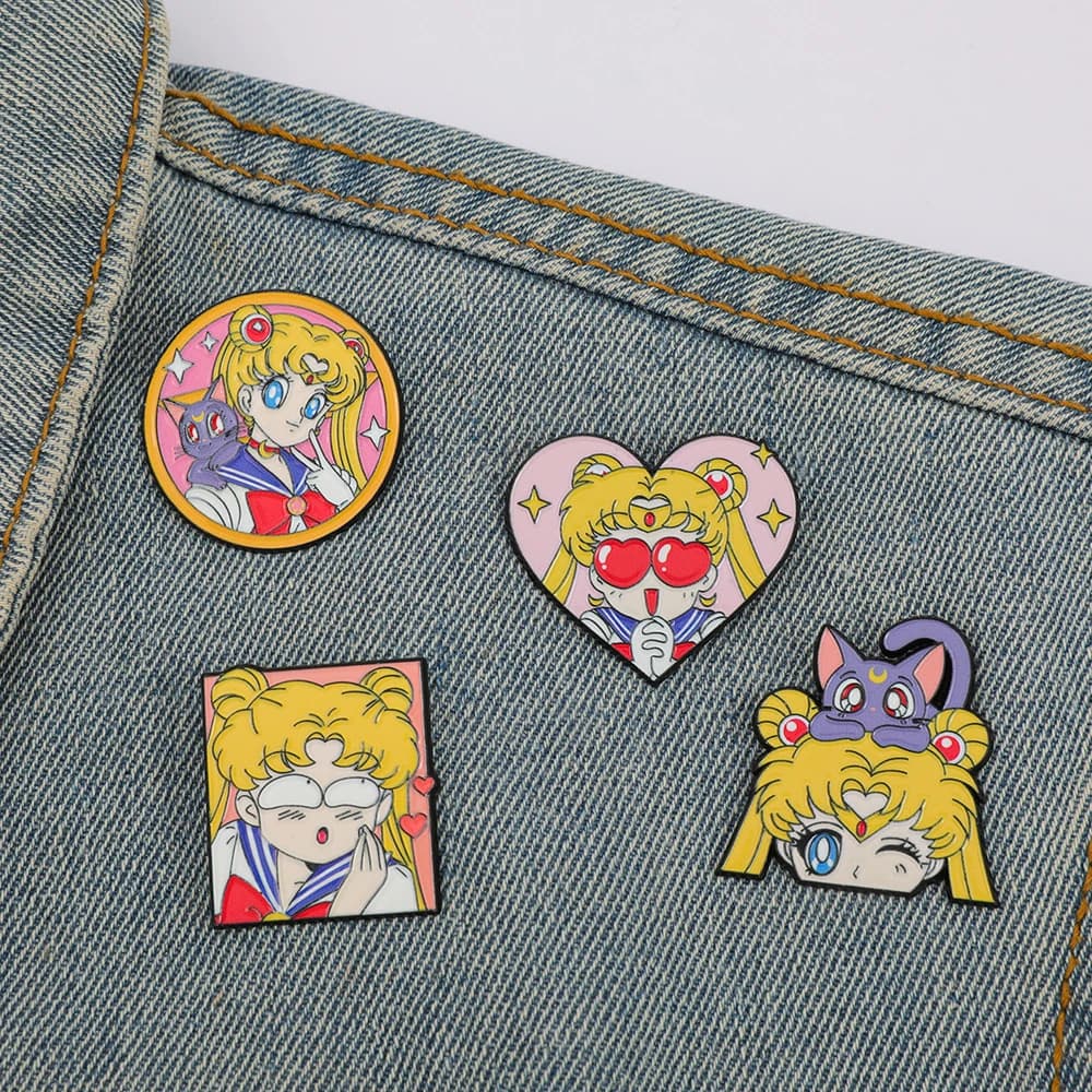 4 Pcs Cute Sailor Moon Cartoon Brooch Creative Enamel Pin Metal Badge Jewelry Clothing Backpack Accessories Gift for friend