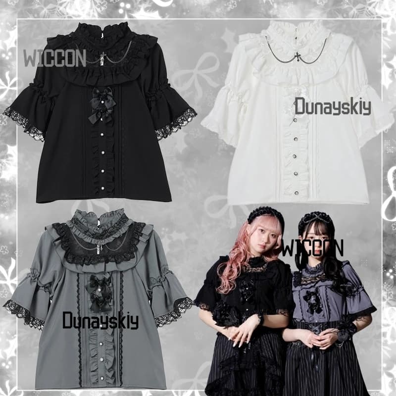 Jirai Kei Mass Production Dark Gothic Rose Butterfly Cross Palace Short Sleeved Shirt Costumes Cosplay Halloween Cosplay Daily