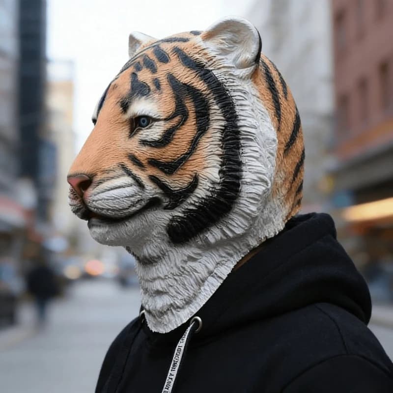 Latex Tiger Full Face Mask, Animal Headgear,Cosplay Props for Halloween & Carnival,Dress-up Supplies for Parties and Masquerades