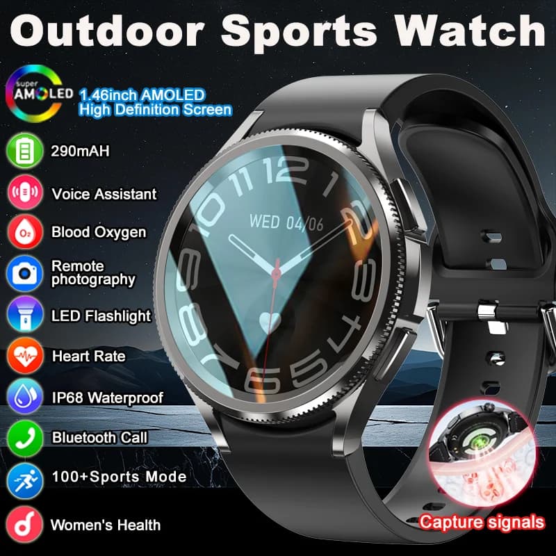 Nuovo Smartwatch 6 Classic 2026, Orologio Intelligente alla Moda per Uomo e Donna, Monitoraggio della Salute, Frequenza Cardiaca, Impermeabile IP68, Chiamate Bluetooth
