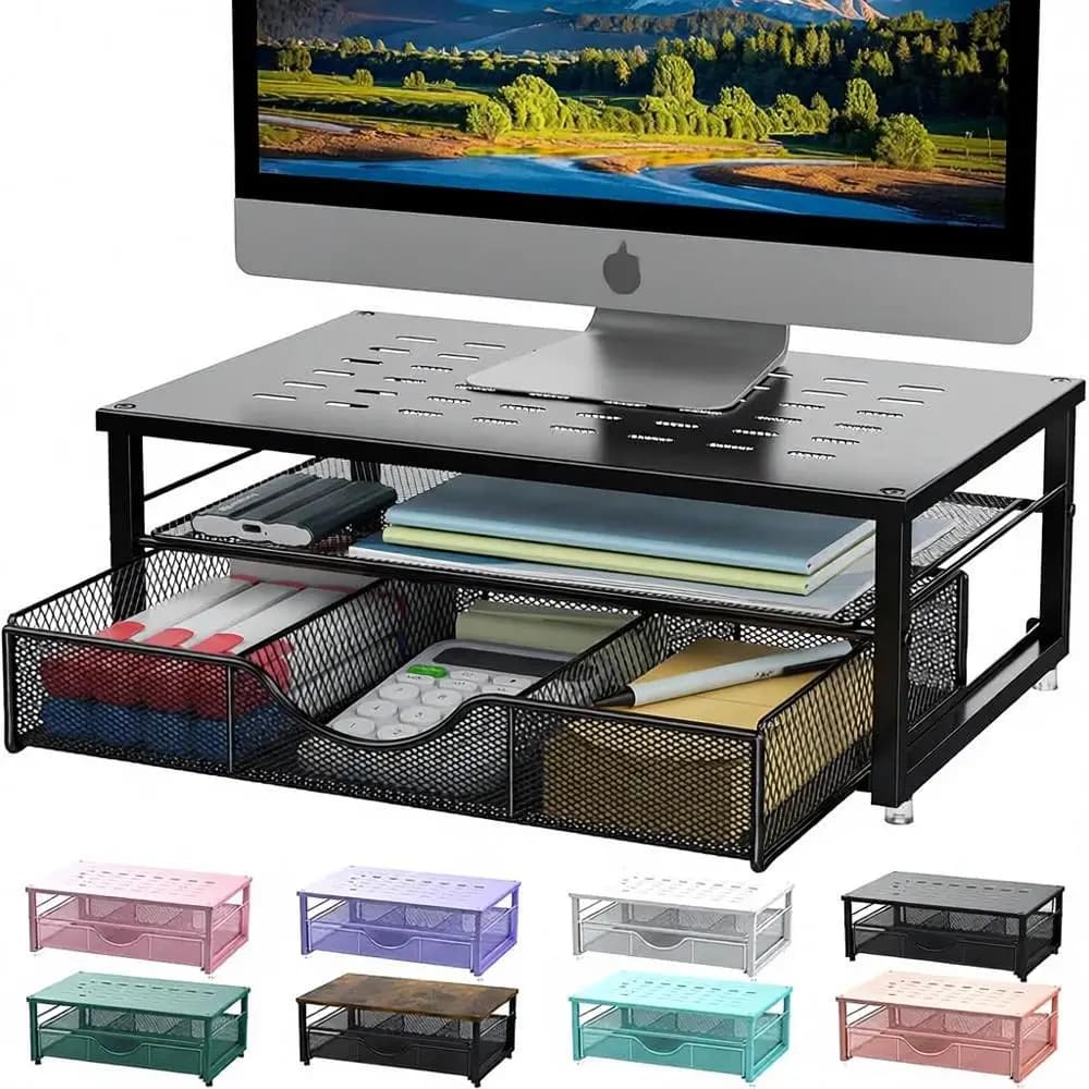 Monitor Stand Riser with Desk Organizer, Office Accessories, and Storage Solutions - Black