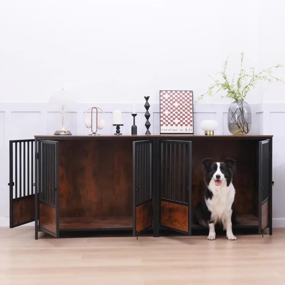 Gabbia per Cani in Legno da 75 Pollici – Cuccia Resistente ai Morsi per Razze Medie/Grandi, con Piedini Rialzati da 3,1 Pollici, Cuccia da Interno a 3 Porte