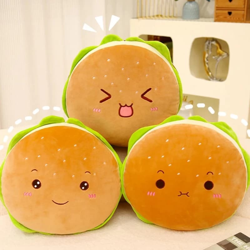 Funny Expression Hamburger Stuffed Pillow Plush Toy Cuddle Doll For Adult Kids 15UB