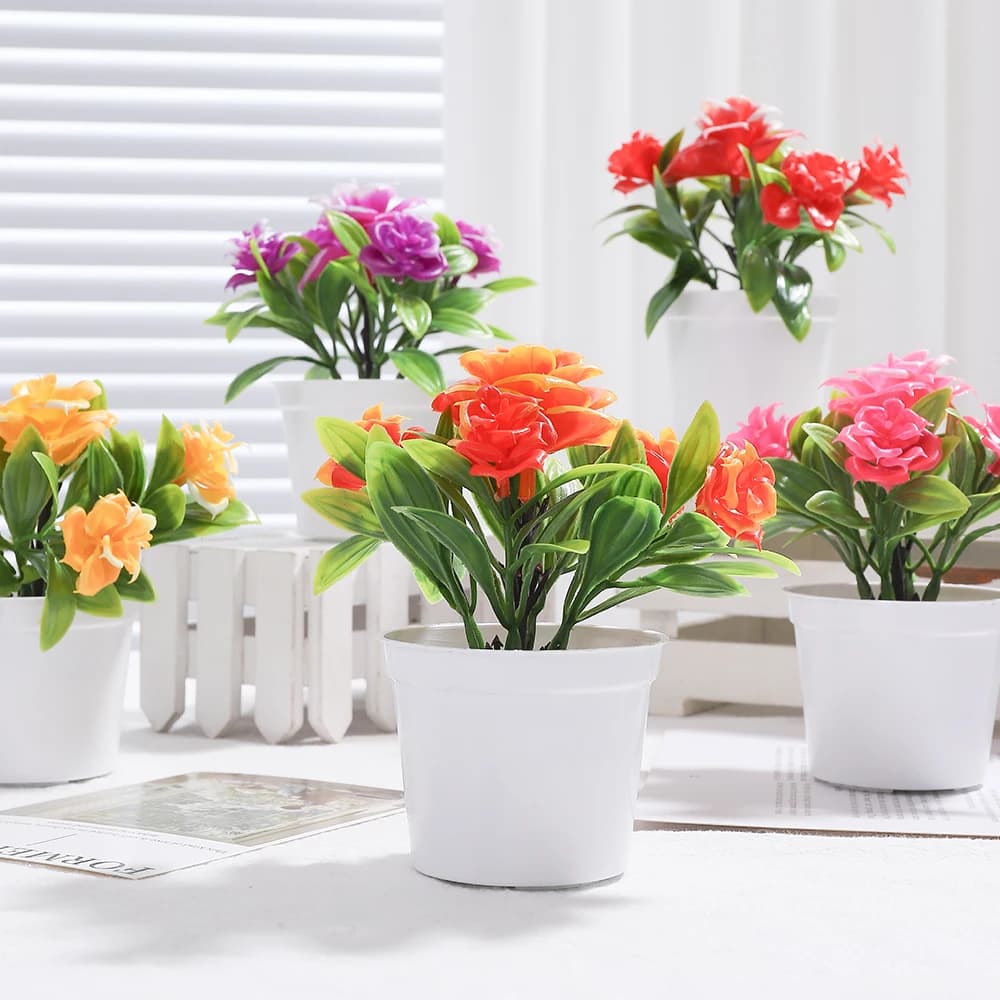 1/3 Artificial Plants in 14cm Vase, Fine Plants for Home Decoration, Table, Garden, Wedding, Exterior Ornament