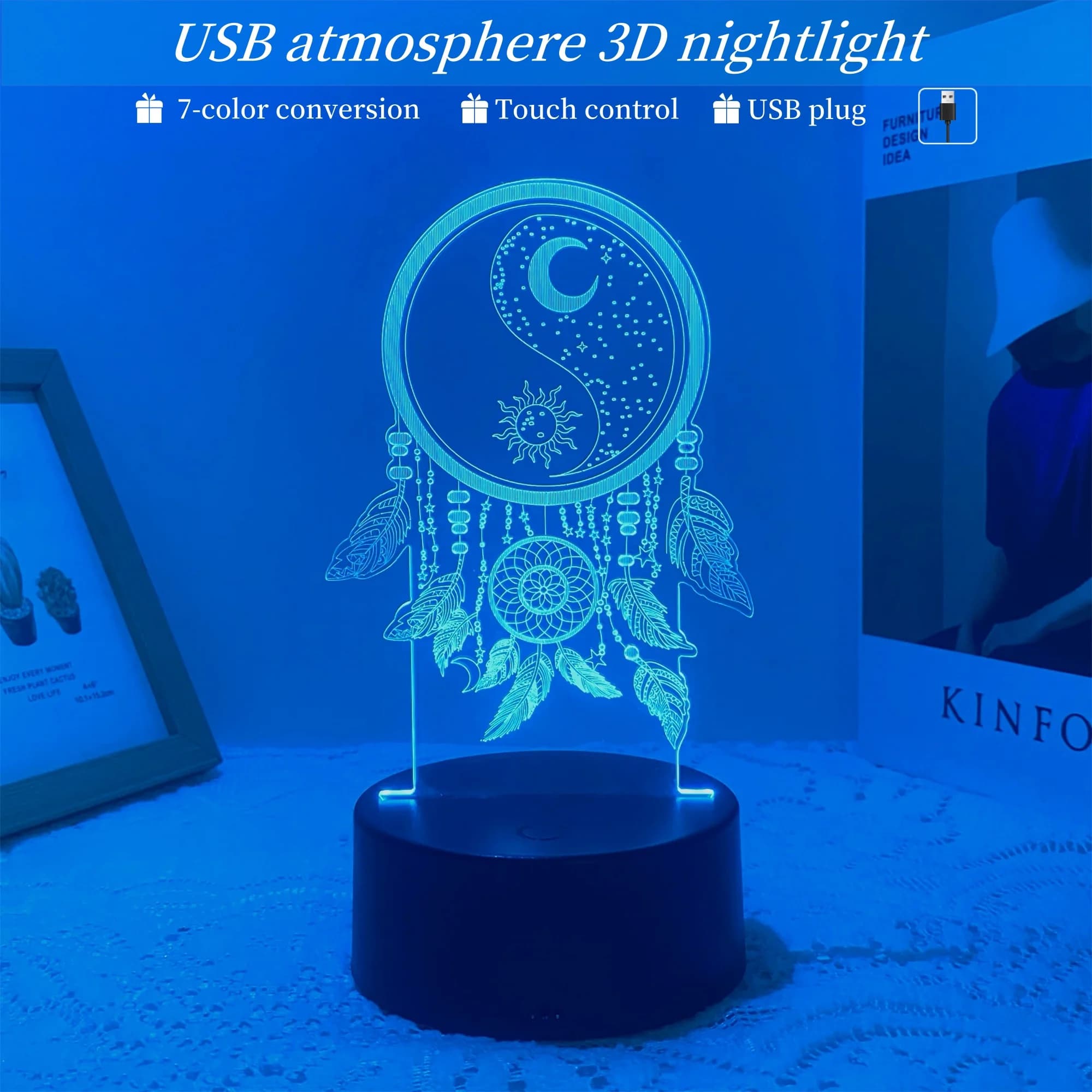 Luce notturna per rete da pesca 1 pz3D, luce notturna decorativa da sogno creativo USB, regalo di Natale di compleanno per amici e parenti.