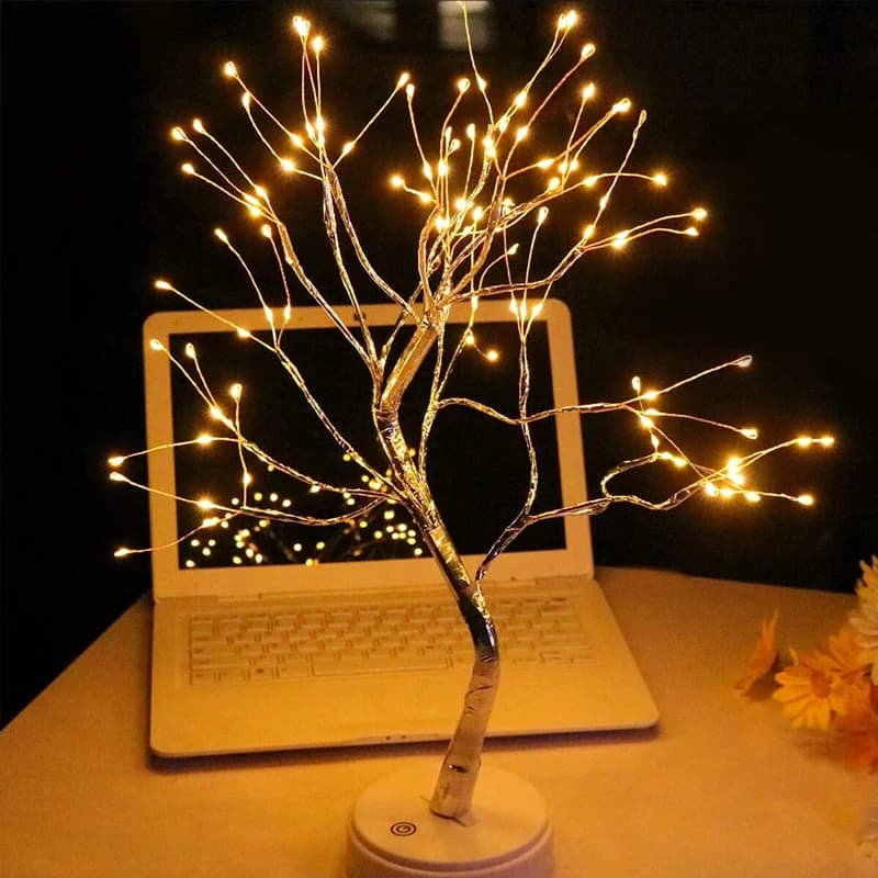 Lampada Notturna per Protezione degli Occhi, Illuminazione Decorativa per Camera da Letto, Soggiorno, Stanza dei Bambini, Alimentata USB, Lampada da Scrivania con Filo di Rame e Foglia d'Oro