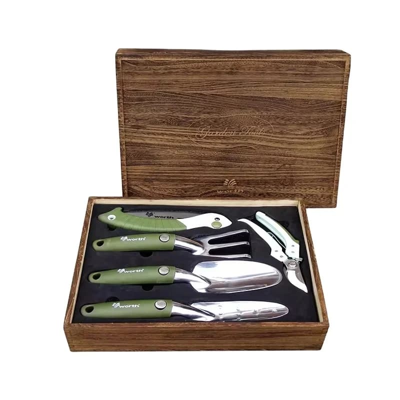 5pcs Stainless Steel Garden Set Kit Cultivator Trowel Pruning Shear Floding Saw Hand Garden Tools