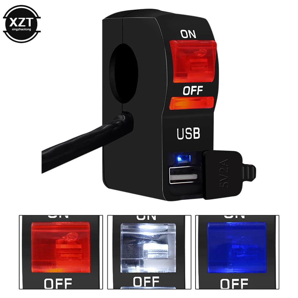 DC 12V Motorcycle Headlights Transparent Switch LED Indicator Motorcycle Handlebar Mount USB Phone Charger with Switch NEWEST