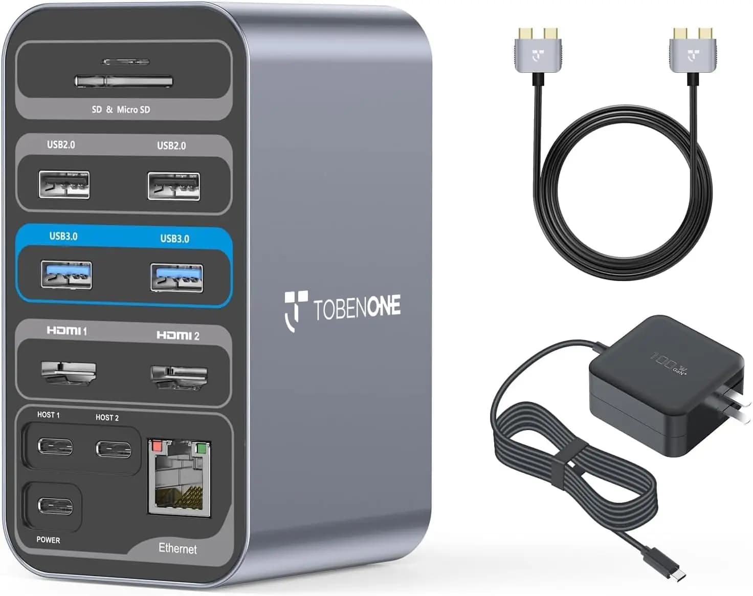 Docking Station USB-C per Doppio Monitor con Caricatore GaN da 100W, 2 HDMI 4K, 7 Porte USB per MacBook