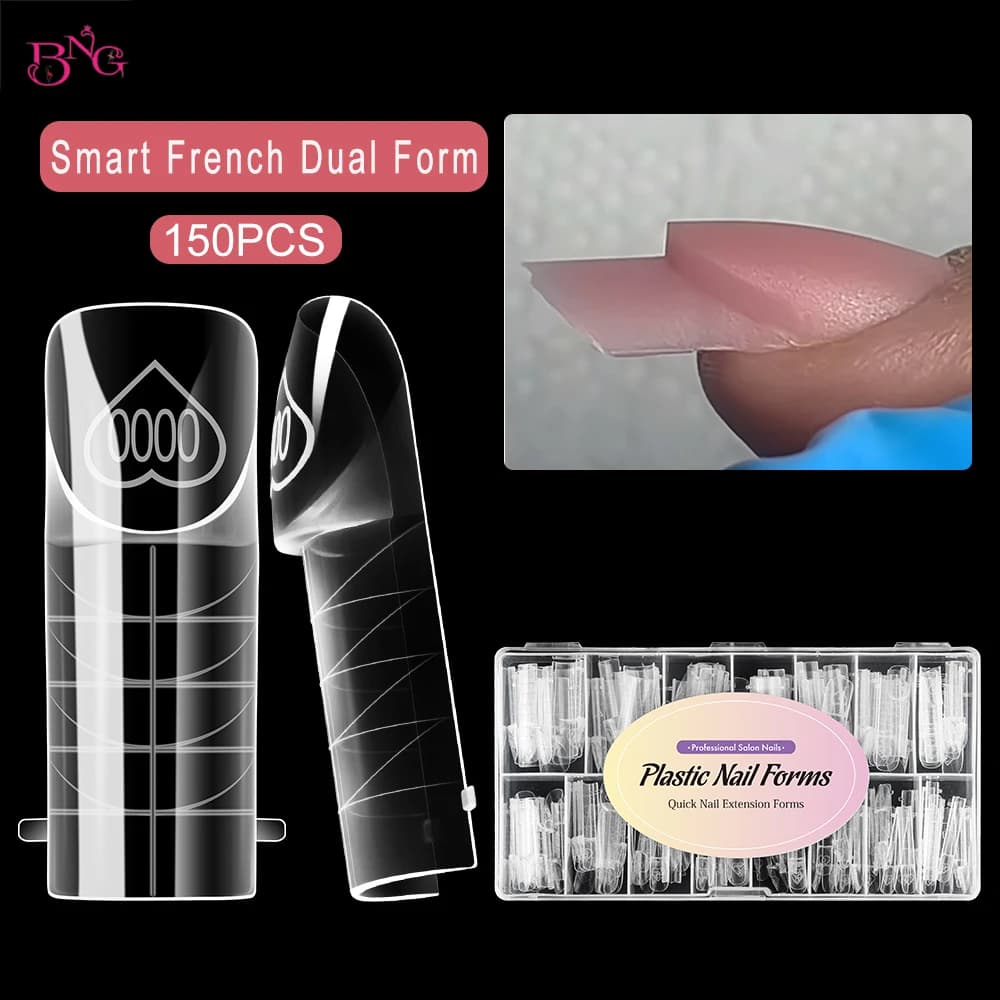BNG 150 pezzi spazio doppia forma stampi per unghie copertura completa 15 dimensioni punte linea francese intelligente stampi quadrati per manicure estensione francese