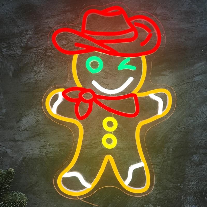 Cowboy Gingerbread Man Insegna al neon Dimmerabile Alimentato tramite USB Insegna luminosa Decorazione da parete per la festa di Natale Soggiorno Festa di compleanno Cl