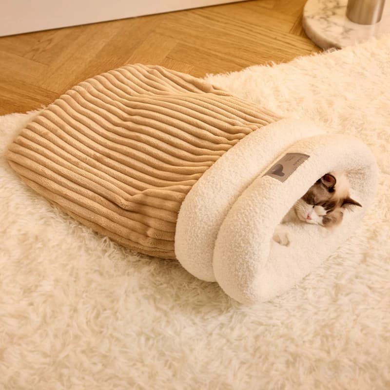 Sacco a pelo per gatti Inverno caldo morbido peluche Nido per gatti Sacco a pelo semichiuso Casa Accessori per letti comodi per cani e gatti