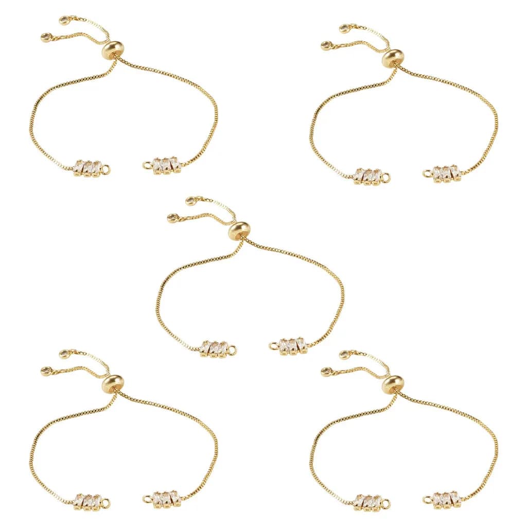 5Pcs Brass Pave Cubic Zirconia Box Chain Slider Bracelet Making, 18K Golden Plated, Clear, for Diy Bracelet Jewelry Making