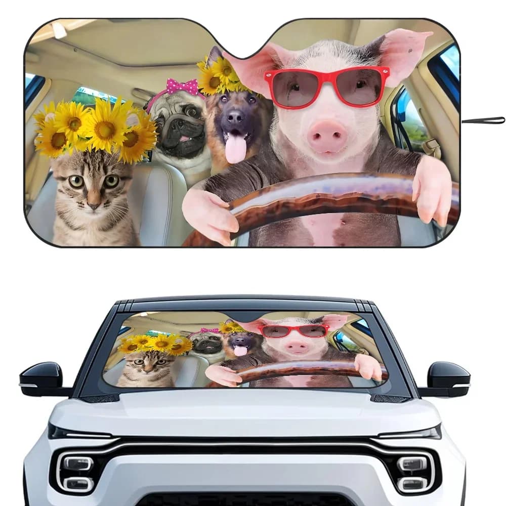 Divertente maiale animale parasole per auto pellicola di alluminio termoisolante parabrezza parasole raggi UV blocchi protezione visiera parasole per auto