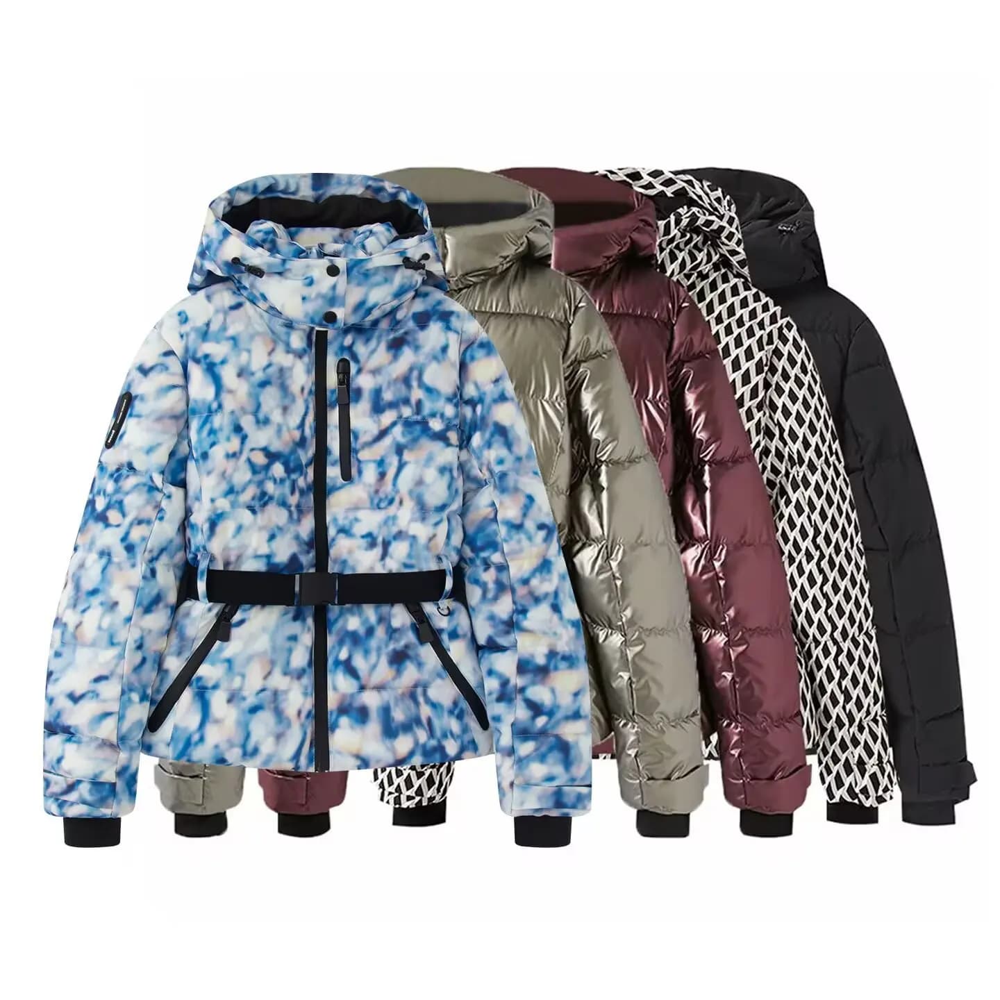 Giacche da sci antivento con tasche calde e spesse eleganti da donna Cappotti Parka sportivi imbottiti a vita alta con cappuccio invernale da donna con cintura