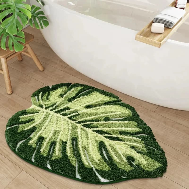 VIKAMA Small Fresh Green Leaf Bathroom Mat Anti-Slip Water Absorbing Soft Comfortable Carpet for Home Decoration