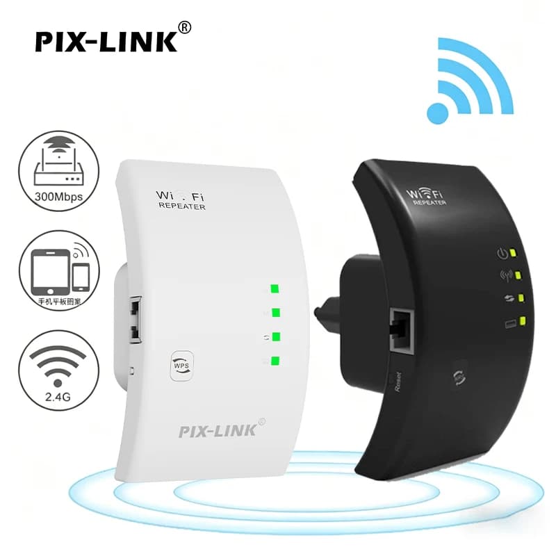 PIX-LINK WR01 N300 Ripetitore WiFi 300Mbps Router AP 3 in 1 2.4G Estensore di Segnale Wireless con WPS e Penetrazione Pareti
