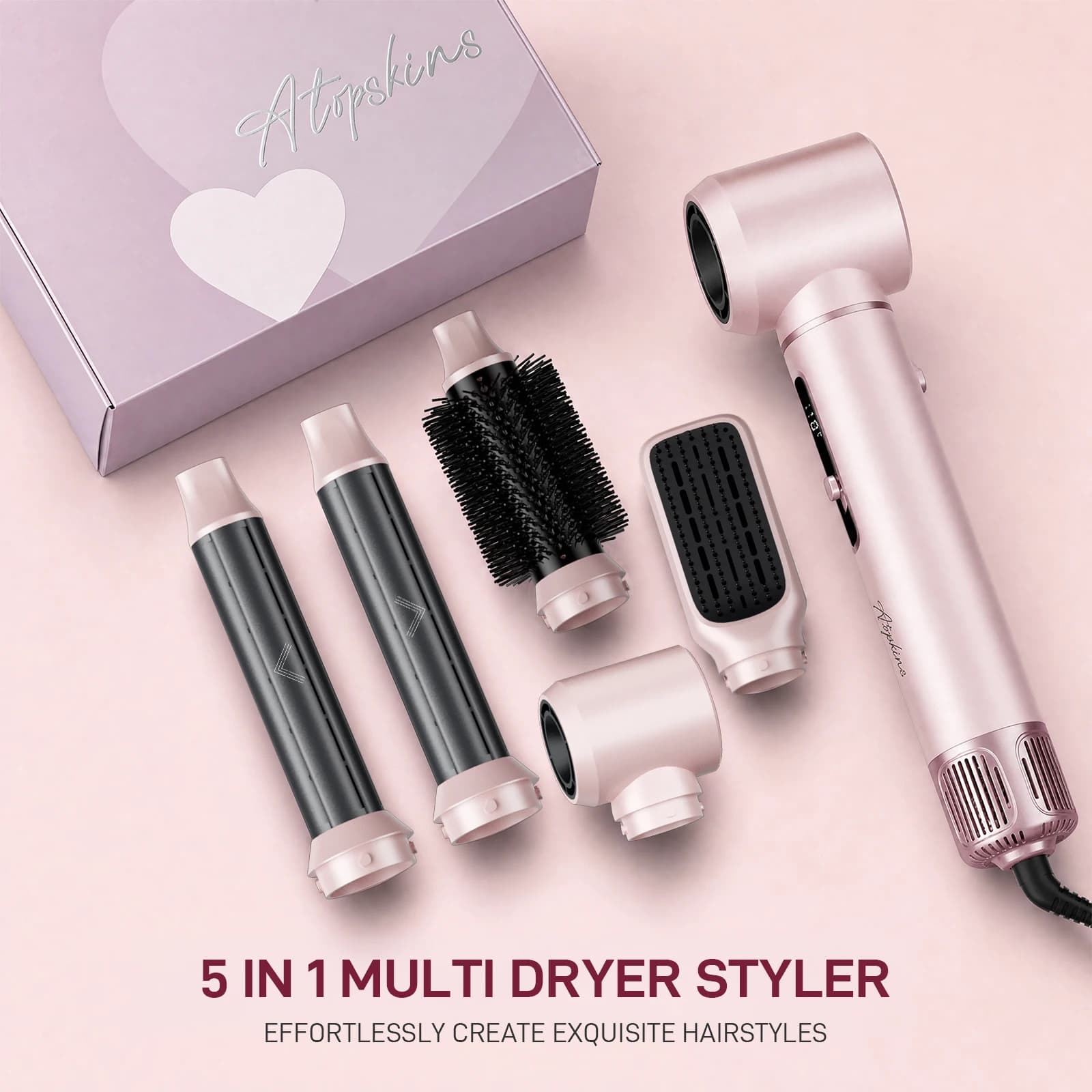 5-in-1 Hot Air Styler Hair Dryer Curling Iron Straightener Comb Volumizer Brush Negative Ionic Fast Drying Styling Tools