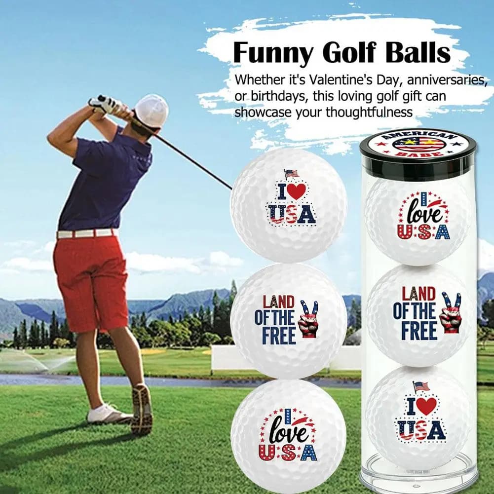 Set di palline da golf patriottiche USA (3 pezzi), accessori da golf souvenir per il 4 luglio con tubo espositore, regalo rosso bianco blu per B5K7
