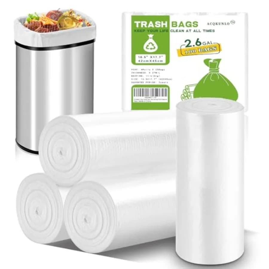 2.6 Gallon Clear Small Trash Bags - Small Garbage Bags For Bathroom Can 100 Counts Mini Kitchen Waste Basket Plastic Unscented