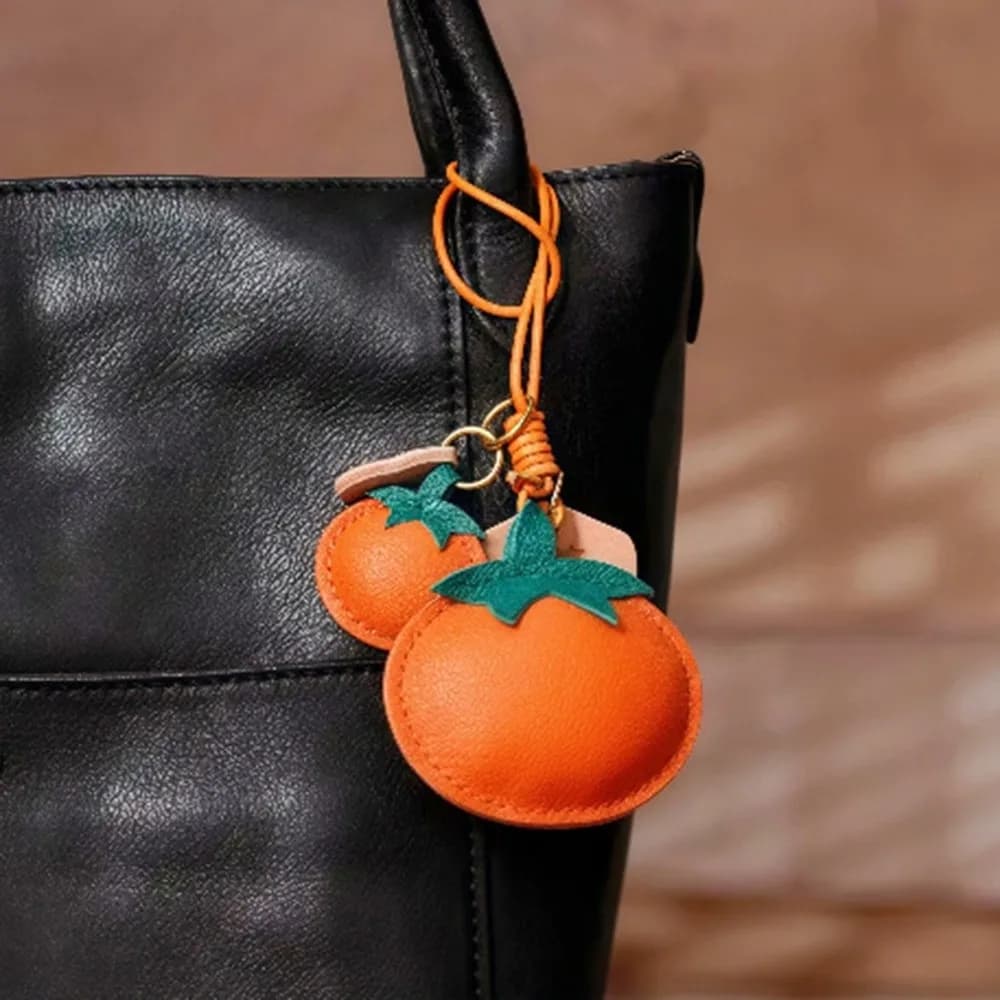 Creative Soft Persimmon Keychain Cute Funny Design Leather Bag Pendant Backpack Pendant Cartoon Fruit Creative Key Ring Gift