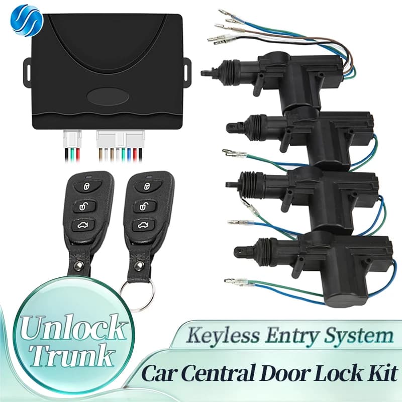 Hippcron Sistema di Chiusura Centralizzata per Auto 12V con Telecomando, Kit di Blocco Porte Senza Chiave con 4 Attuatori per Porte, Universale con 2 Telecomandi