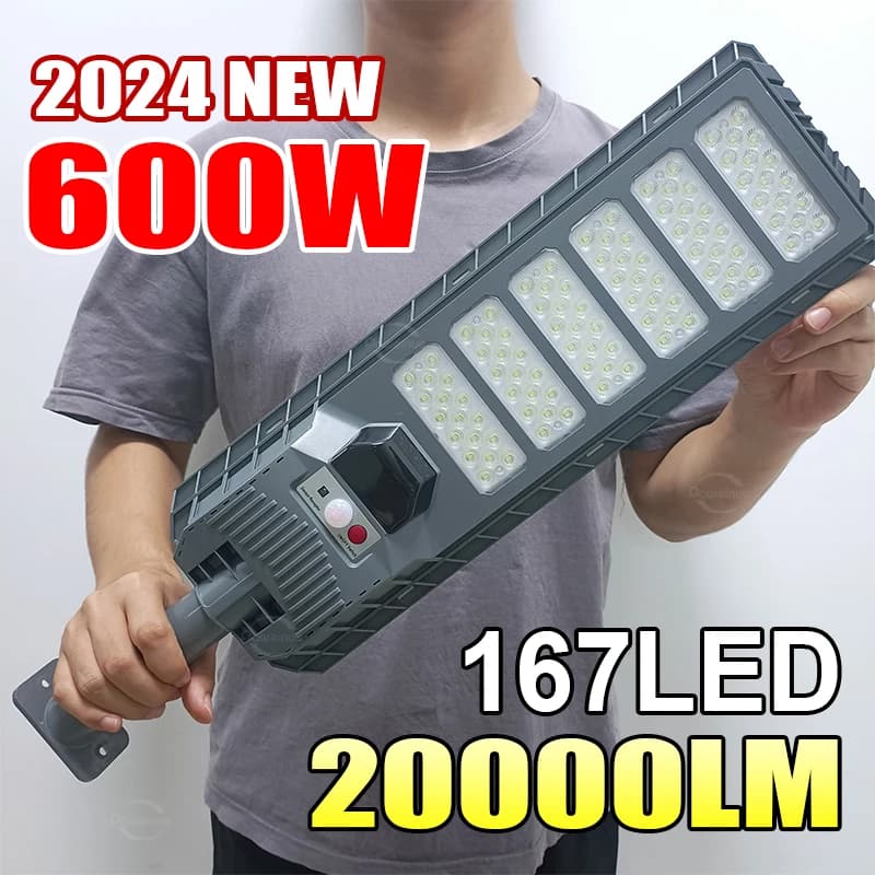 600W 20000LM Grande luce solare per lampada solare esterna Luce solare Sensore di movimento Luce Telecomando Impermeabile Lampada da parete per strada