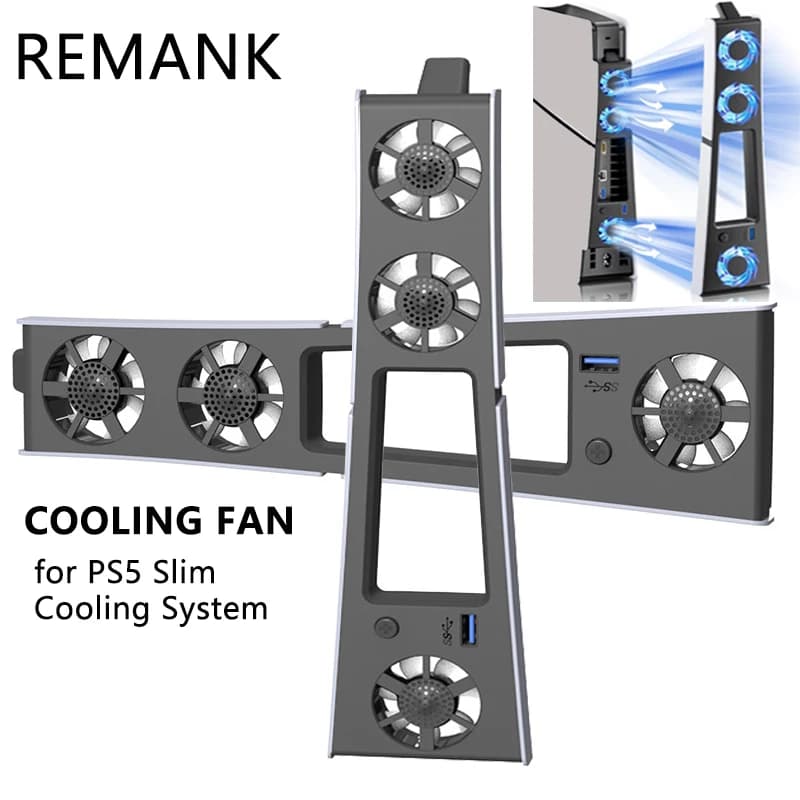 REMANK Ventola di raffreddamento P5 Slim per PS5/PS5 Ventola di raffreddamento sottile Sistema di raffreddamento con luce RGB Disco e accessori per console digitali con USB