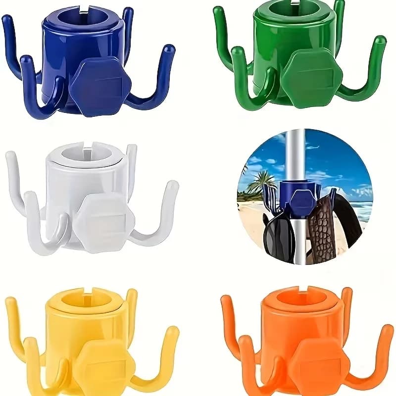 2 adjustable four-prong beach umbrella hooks - made of durable ABS plastic, securely holding towels, cameras, clothes and bags