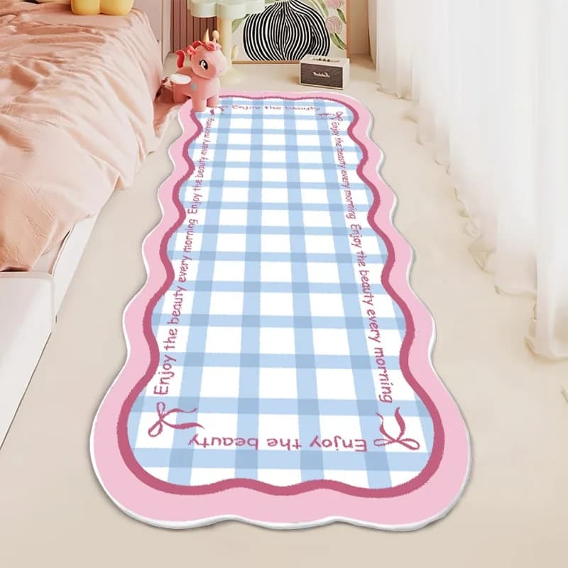 VIKAMA Striped Bow Printed Floor Mat, Absorbent Washable Carpet, Bedroom Foyer, Cute Floor Mat, Home Decoration
