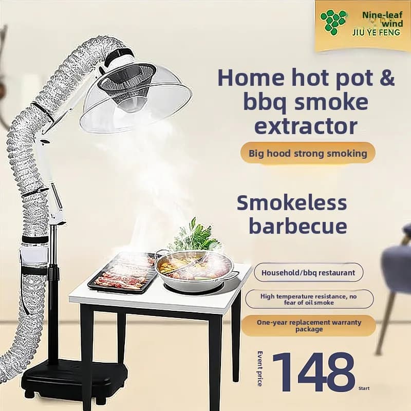 Estrattore di Fumo Portatile per BBQ, Ventilatore di Scarico per Griglia Esterna con Condotto Regolabile, Depuratore d'Aria Mobile per Cucina e Campeggio