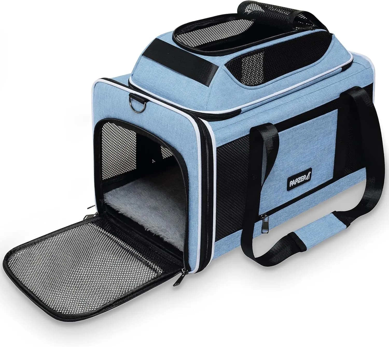 Trasportino per gatti espandibile superiore 18x11x11, borsa da trasporto per animali domestici approvata dalla TSA per viaggi aerei, marsupio morbido per cuccioli e gattini, blu