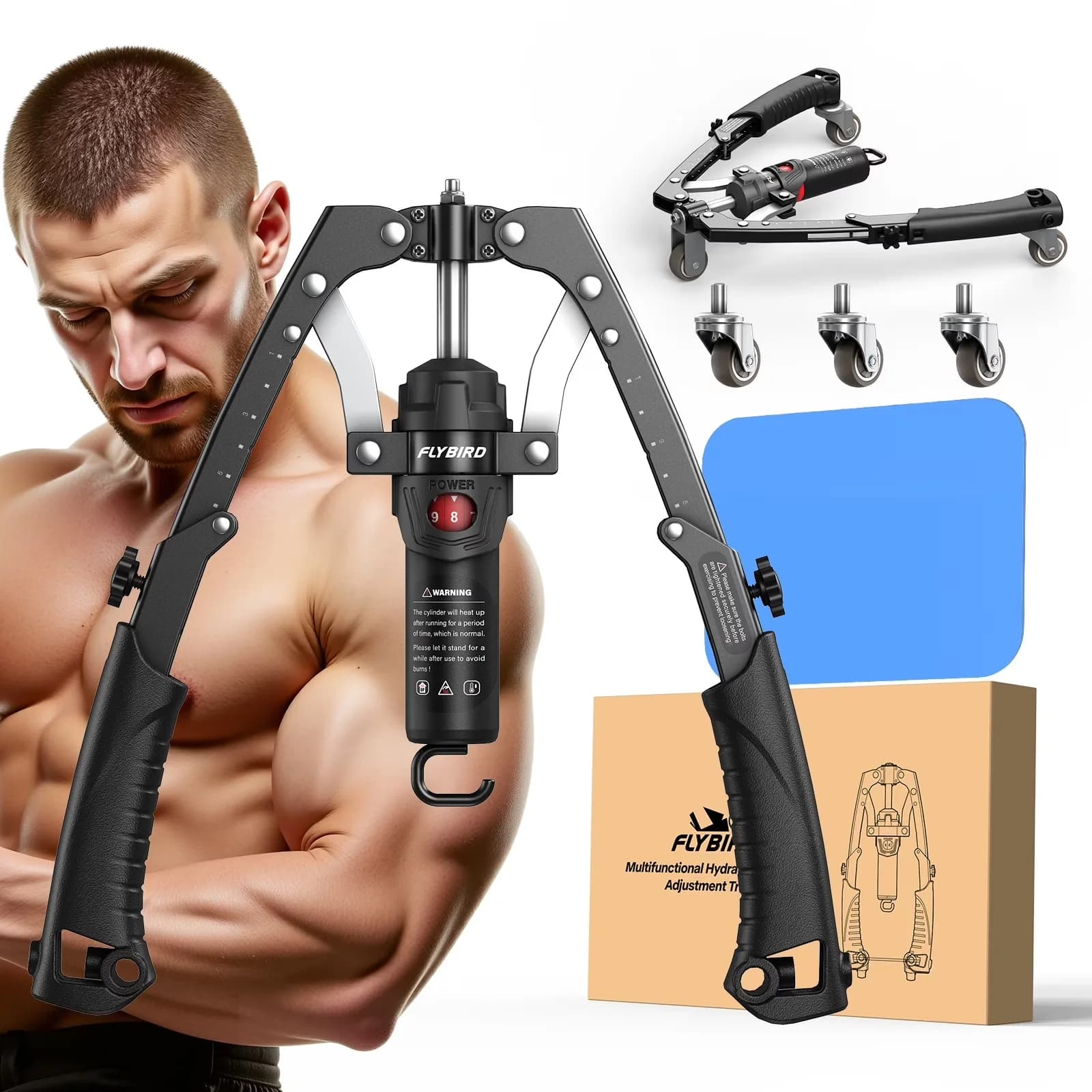 FLYBIRD 3-in-1 Arm Trainer with Abdominal Wheel, Adjustable Hydraulic Resistance 22-440 pounds for Petto, Spalle, Avambracci, Tricipitis