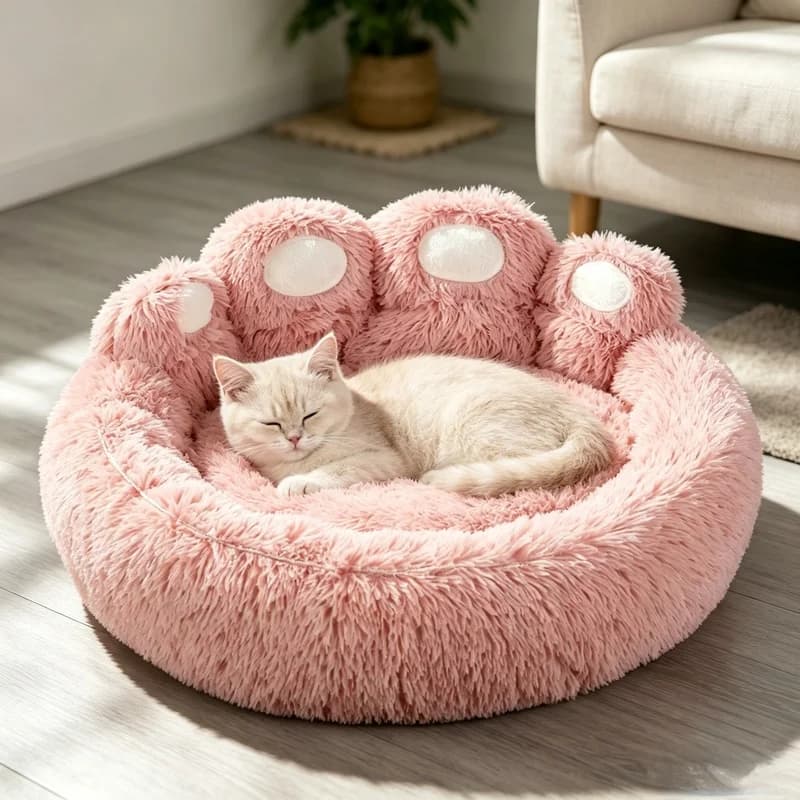 Soft Fluffy Bear‑Paw Pet Bed, Warm Non‑Slip Winter Sleeping Sofa Cushion for Small Medium Large Dogs & Cats Home Use