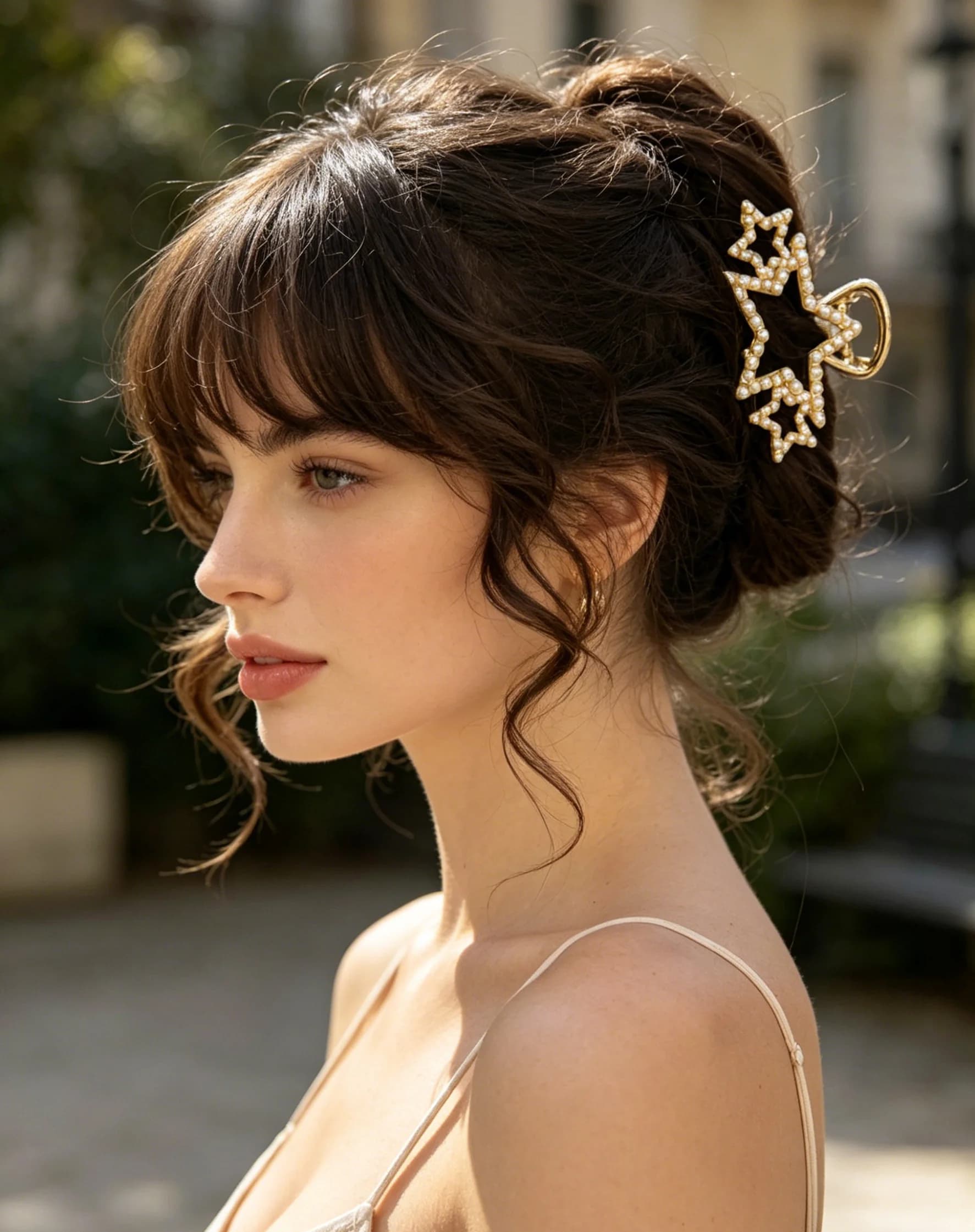 1 pz Fermaglio per capelli a stella a cinque punte in lega con perle e strass dorati, fermaglio a squalo semplice, accessorio per capelli da ragazza dal temperamento dolce