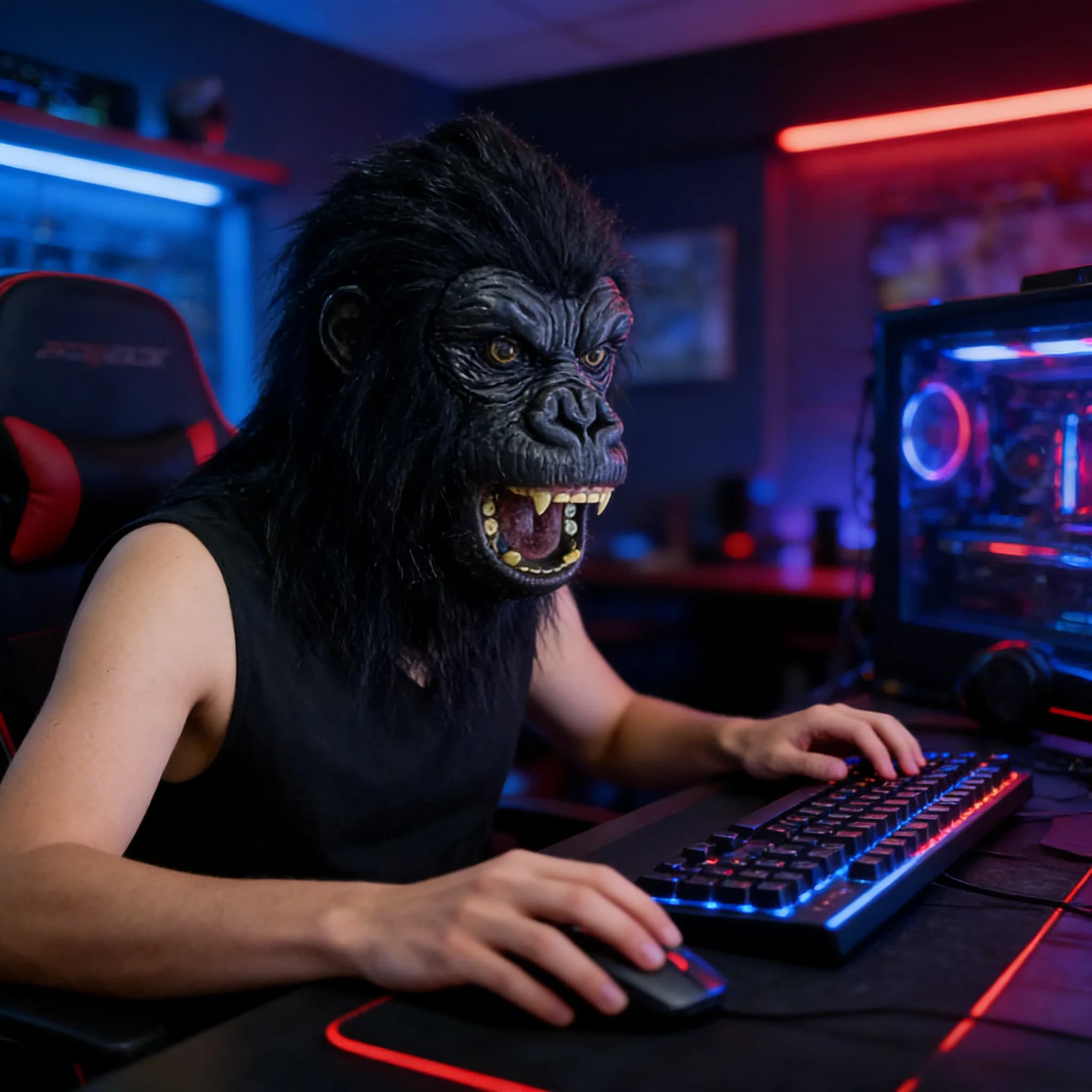 Realistic Full Head Gorilla Mask with Open Mouth Highly Detailed Monster Mask for Halloween Horror Events Party Accessory